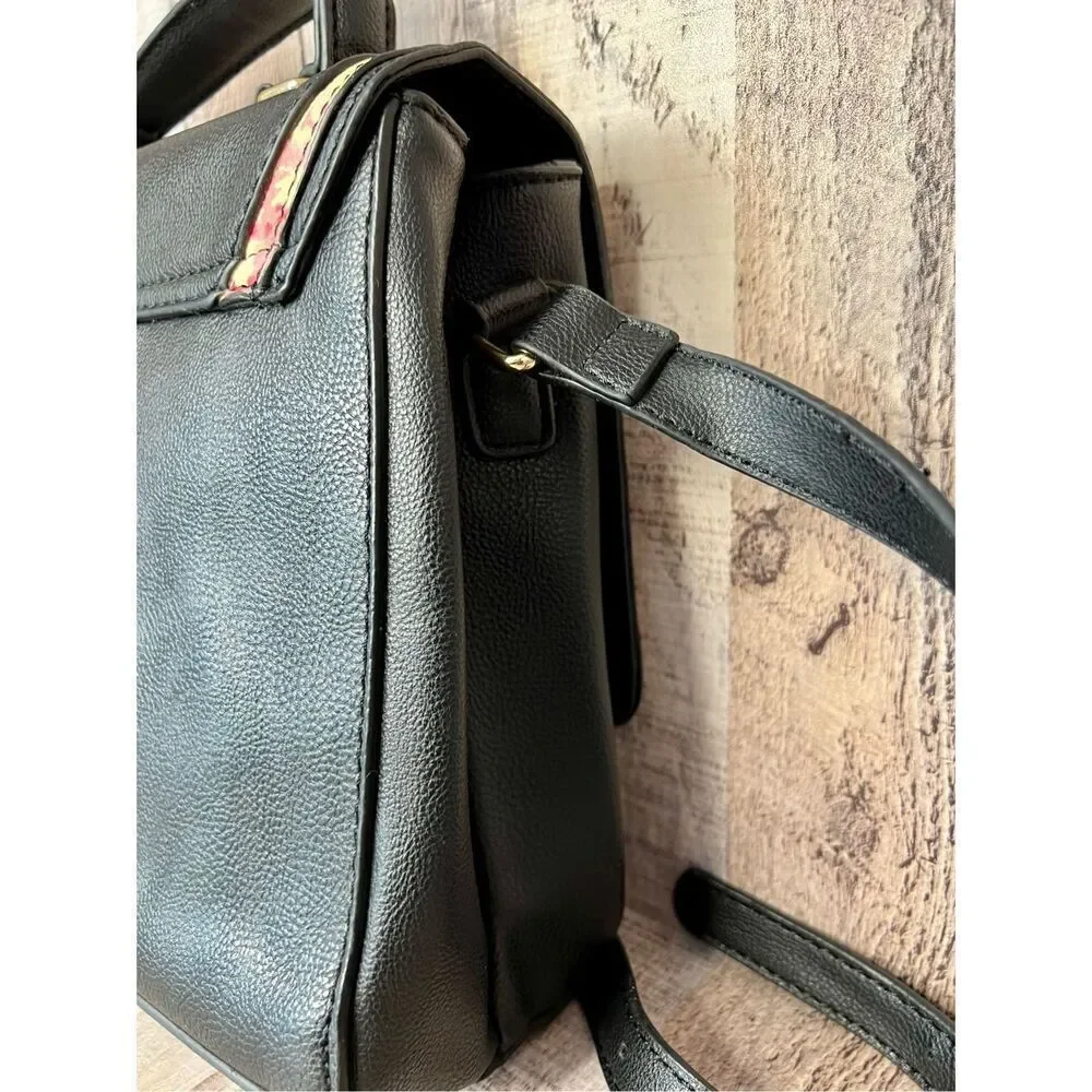 Betsey Johnson Black Leather Top Handle Satchel Crossbody Handbag Retails $100 - Picture 4 of 12